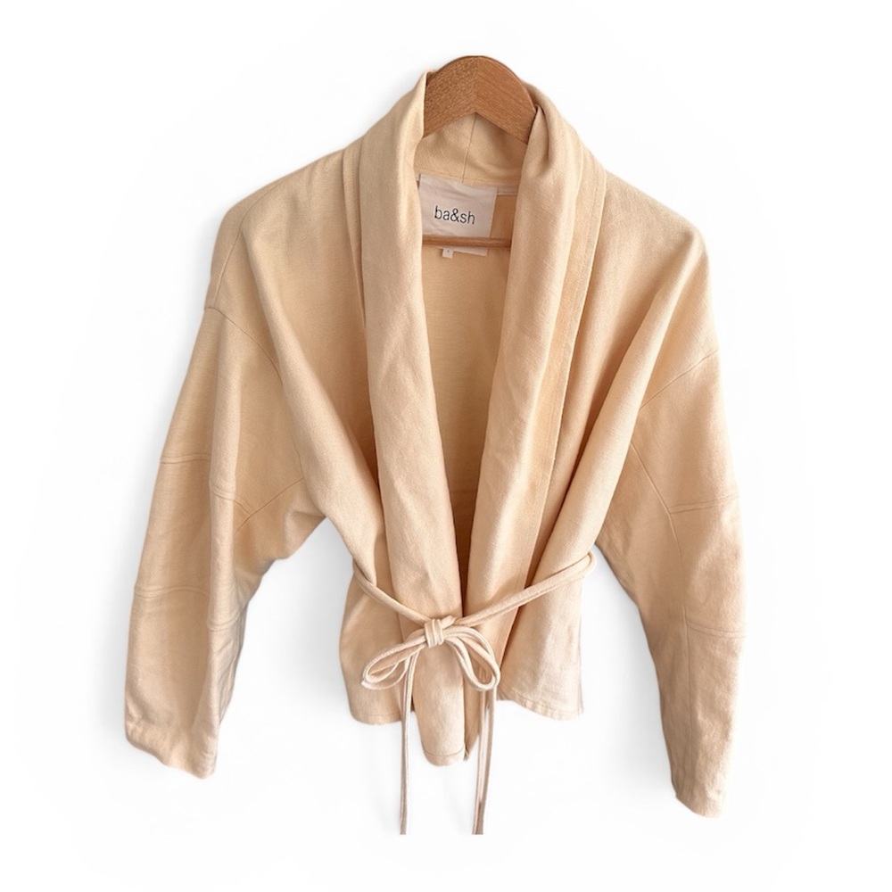 Ba&sh Joyce Jacket Sz 1 US 4 Linen Cotton Wrap Tie Waist Cream/Ecru Boho Kimono - Picture 4 of 15